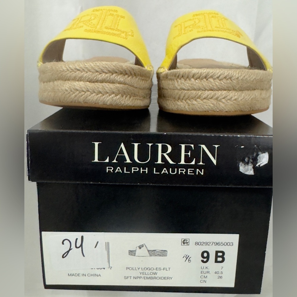 Lauren Ralph Lauren - Polly Nappa Yellow Leather Flat Platform Espadrille 9B NWT - Picture 7 of 11